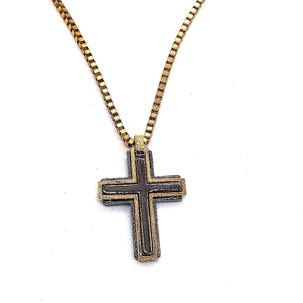 GUESS 26" Gold Hematite Cross DPendant Necklace
